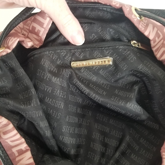 Steve Madden Branded Satin Drawstring Backpack Blush Pink - Picture 2 of 14